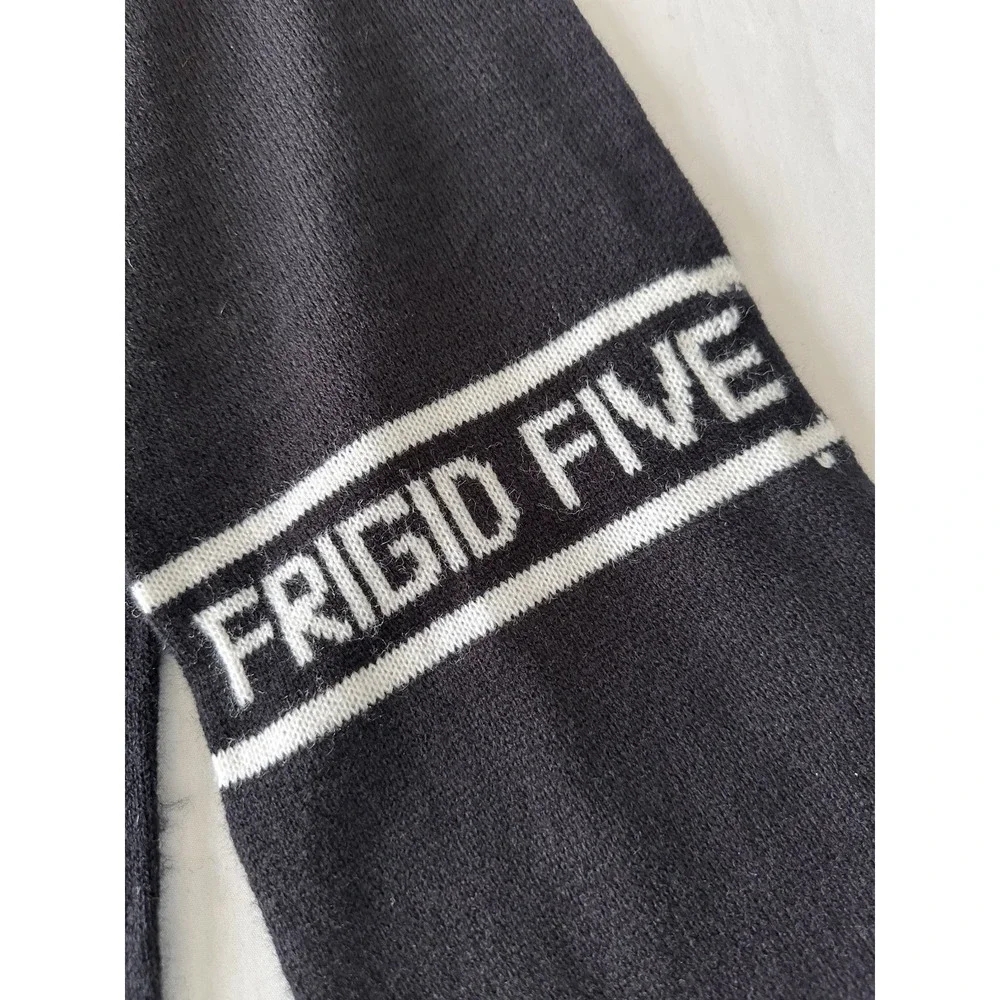 Vtg Frigid Five Winter Scarf‎ Two-ply Black And White 66